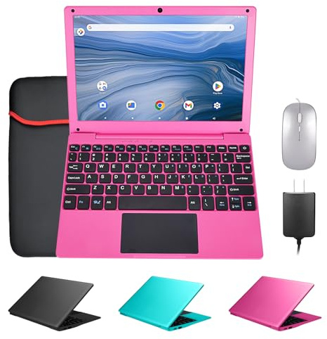 ZHAOHUIXIN Mini 10.1 inch Android 12 Laptop Computer, Portable Small Netbook Computer with Allwinner A133 CPU Android 12 OS 2GB RAM 64GB EMMC HD IPS Screen 1280x800 Pixel 0.3MP Camera(Pink)