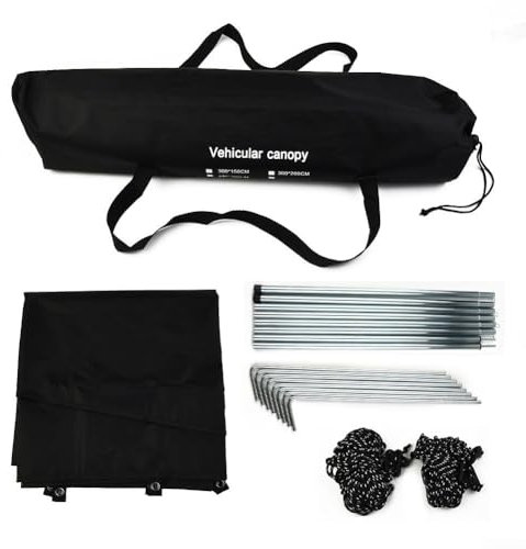 Eawfgtuw Wasserdicht Auto Sonnensegel Sonnenschutz für Camping, verdickter tragbarer UV-Schutz Auto Baldachin Camper Anhänger Sonnenschutz für Outdoor, Fahren, Reisen, SUV, Wohnmobil, Camper, Schwarz