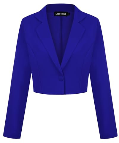 LADI TREND Women's Suits & Blazers Cropped Linen Feel Classic Suit Jacket Long Sleeve Notched Lapel (Royal Blue L)
