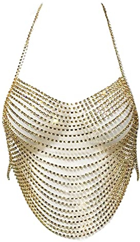 Zdprkqzvz Harness-Bikini-Kette, Strass, Körperkette, Brustkette, mehrlagig, Neckholder, rückenfrei, Tank-Top-Kette, Bikini