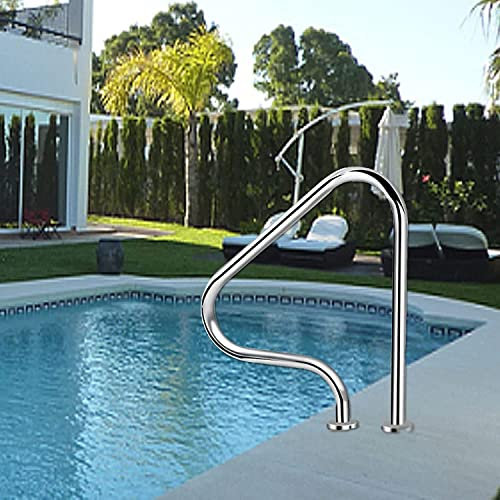 Schwimmbad-Handlauf aus 304 Edelstahl, 80 x 80 cm, mit Montage-Bodenplatte, 113,4 kg Tragkraft