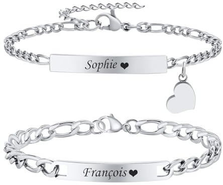 Partnerarmbänder mit Gravur Pärchen Armband Personalisiert - Paar Armbänder mit Namen Edelstahl Partnerarmband Verstellbarer Partner Armband Silber Partner Geschenke Weihnachten Geburtstag Jahrestag