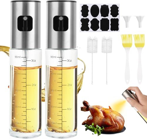ASelected 2 Stück 100 ML Ölsprüher, Öl Sprühflasche Ölspray für Speiseöl Multifunktionaler Ölsprüher Transparen Glas Ölspray Zum Kochen für Salat BBQ Grillen Backen in der Küche