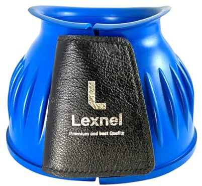 Lexnel Rubber Horse Bell Boots – Durable Overreach Protection & Secure Hook-and-Loop Closure (Blue, Medium)