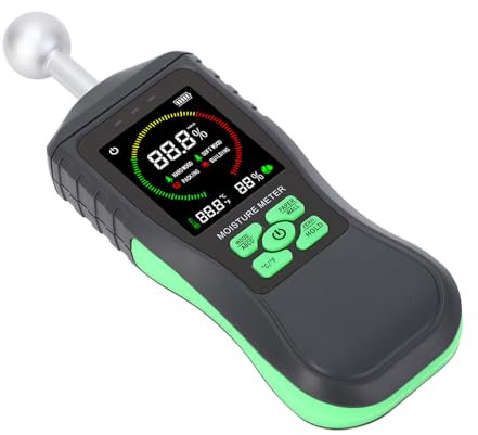 Misuratore di umidità per legno, misuratore di umidità senza puntale con schermo LCD a colori e avviso sonoro, misuratore di umidità non distruttivo ad alta precisione per legno