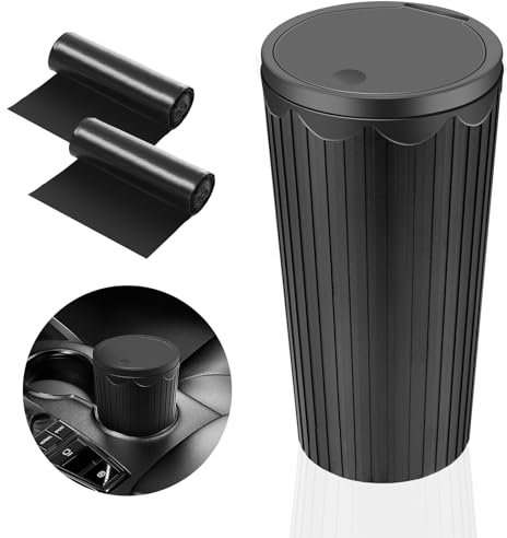 AiQInu Mini Cestino Auto con Coperchio e 2 Rotoli Sacchetti per Spazzatura, Impermeabile, Antiodore, Leakproof per Casa, Ufficio