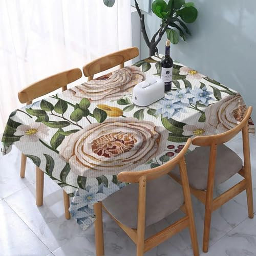 Garten Tischdecken Rechteckig, Florale Vintage englische Rosen und Hortensien lieben Blume,Fleckschutz Wasserdicht Tischtuch für Draußen Esszimmer,Küche,Garten,Party,Hochzeiten oder Haushalt 137x183cm