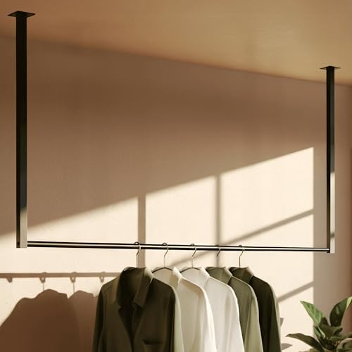 CLP Kleiderstange Fenton I Kleiderständer für Deckenmontage I Garderobenstange aus Metall I für Flur, Garderobe und Schlafzimmer, Größe:120x80 cm