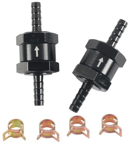 Mtsooning Alu Kraftstoff Rückschlagventil 4 Schlauchschellen Benzin Diesel | 2 Stk Aluminium Einwegventil Verhindert Kraftstoffrücklauf, mit 4 Schellen, 8mm, für Benzin und Diesel
