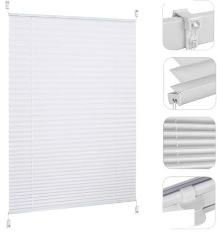 Plissee Ohne Bohren Klemmfix 35 x 100 cm Sichtschutz Und Sonnenschutz Faltrollo Easyfix Rollos Inkl. Aller Montage-Teile für Fenster & Tür, Weiß