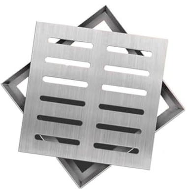 MEISO Auspuffabdeckung für den Außenbereich, aus Edelstahl 304 mit Basis, Ablaufabdeckungsset, quadratisch für Bodenablauf, Ablaufgitter für den Außenbereich (15 x 15 x 2 cm)