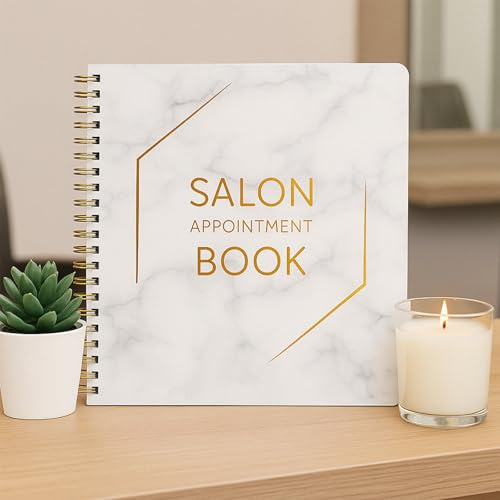 Libro de citas de salón de 6 columnas, 12.75 x 13.5 pulgadas, sin fecha, planificador 2025 con 200 páginas, agenda diaria y por hora en incrementos de 15 minutos, organizador en espiral para citas