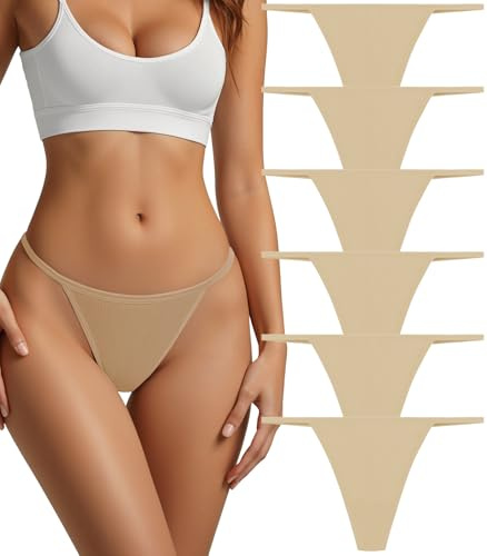 PNQUNZ Cotton Thongs for Women, Low Rise G-String Underwear, 6 Pack