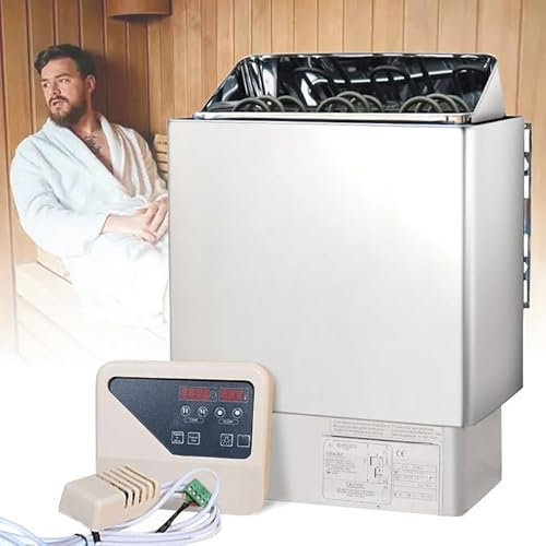 Elektrischer Sauna-Heizofen + Externer Regler Mit Digitalanzeige, Zeit-/Temperatur-/Lichtsteuerung + Geplantes Ein-/Ausschalten, FüR Das Dampfbad Im Spa Eines Hotels Zu Hause,6Kw