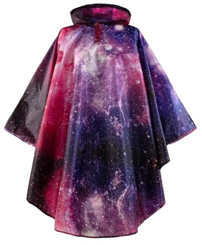 Baagl Regenponcho für Kinder – Wasserdichtes Regencape mit Kapuze & reflektierenden Elementen – Regenmantel für Mädchen – Ideal auch für Fahrrad & Outdoor (Galaxy, M, 140)