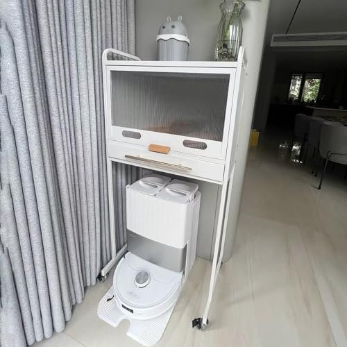 Soporte para robot aspirador Mueble Para Barredora, Mesa Auxiliar Con Armario De Almacenamiento Para Robot Aspirador, Soporte Móvil Para Robot Aspirador, Mesilla De Noche Para Robot Con Puertas De Acr