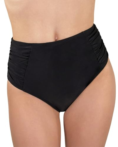 MYLILY Bikini Donna Vita Media Alta | Costume Culotte Donna Mare | Costume Mutanda Nero | Bikini con arricciature (L)