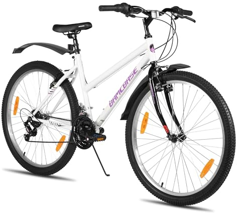 Hiland 26 tums mountainbike, cykel för flickor och kvinnor, 18-växlad MTB-cykel med V-broms fram och bak, robust stålram mountainbike, vit
