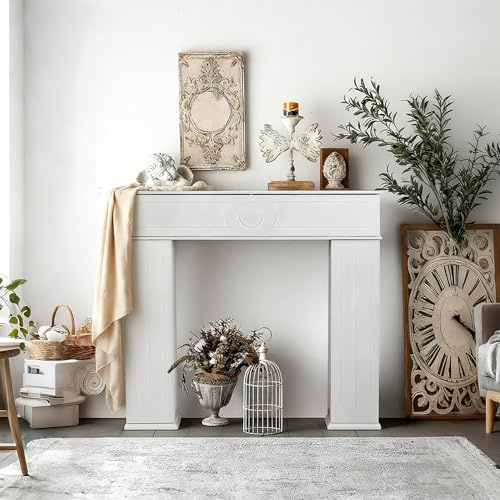 Aneutr Marco de chimenea decorativo de 3 puertas con compartimento secreto de madera para sala de estar y dormitorio
