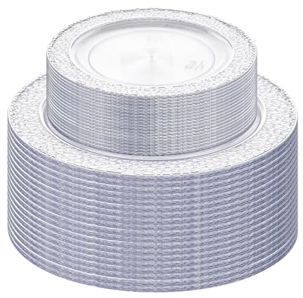 MUXHEL 40er-Set Plastikteller, 19cm & 26cm Mehrweg Kunststoffteller, Plastikteller Mehrweg, Partyteller Partygeschirr Plastikgeschirr, Partyteller mit Silbernem für Hochzeiten, Partys
