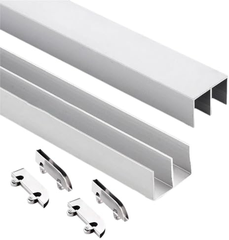 Unikicool Rail Porte Coulissante Double,Kit Porte Coulissante Kit de Porte Coulissante,Kit Porte Coulissante Rail Double,Rail pour Porte coulissante Placard,pour Armoire,Support de Porte.