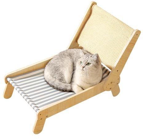 Strandkorb Katzenhängematte, verstellbare Liege mit Sisalkratzer, gemütliches für Erwachsene Katzen, Kätzchen und kleine Hunde, Wohnzimmer, Sonnenraum, Haustierecke, Balkon, Zuhause, 61,7