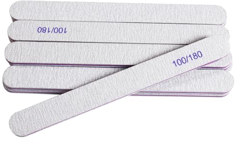 12Pcs Professional Nail Files, 100/180 Grit Double-Sided Nail Files Set for Natural or Acrylic Nails, Fingernails Buffer File for Home Salon (Grey)