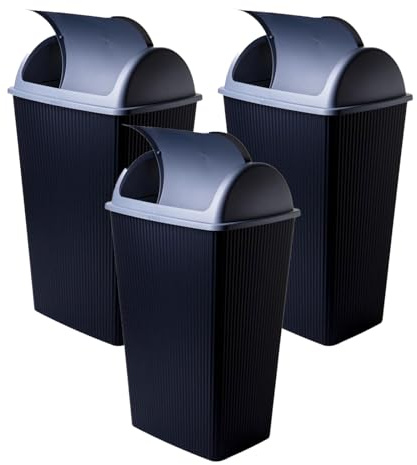 SUSTANIA Lot de 3 poubelles de 50 l avec couvercle basculant - Poubelle moderne pour cuisine et bureau - Design double ton avec couvercle automatique - Capacité de 50 litres par récipient