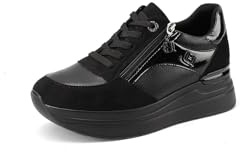 QUEEN HELENA Zapatillas altas con cremallera Zapatillas de deporte Platform Mujer X33-21, Negro , 41 EU