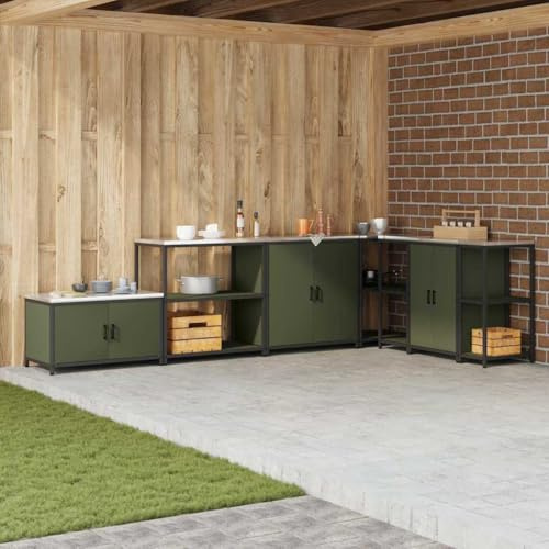 Genérico Estante de Almacenamiento de Cocina Verde Oliva Acero,Mobiliario,Armarios y Almacenamiento,Armarios de Cocina,Oliva,18.95 KG,874957