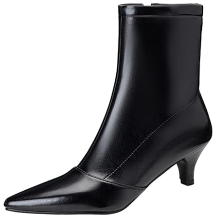 Klarmar Mujer Kitten Ankle Botines Puntiagudo Botas de Oficina Fiesta Tacón Bajo Botines Trabajo Cremallera Bridal Botas Comfy Negro Talla 43 EU/45