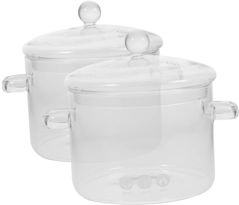 Toyvian 2 pezzi Pentola per Zuppa in Vetro Borosilicato con Doppi Manici e Coperchio Resistente al Calore per Noodle Zuppe e Cottura Induzione