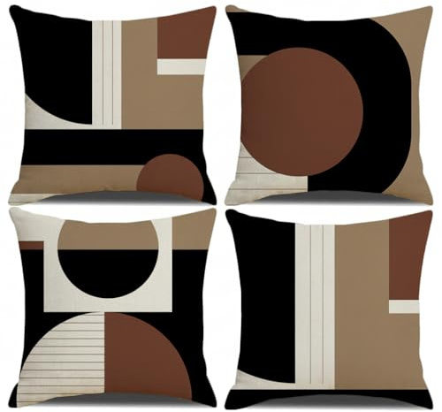 BREASOME Kissenbezug 45x45 cm 4er Set Kissenbezüge Abstrakte Geometrisches Patchwork Design Kissenhülle Dekorative Sofakissen Dekokissen Zierkissenbezug für Sofa Couch Wohnzimmer Schlafzimmer