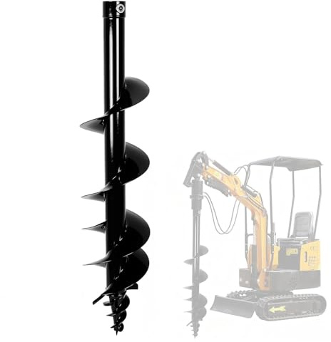 Steel Earth Auger Drill Bit 8 Inch Diameter, 34 Inch Length, Replacement Auger for Post Hole Diggers and Ground Drilling
