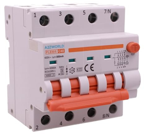 RCBO Selettivo Trifase 4P Veri, Tipo A(S) 300mA 40A C40, Interruttore Magnetotermico Differenziale Tipo S Classe A Curva C 6kA, Ritardo 500ms, 4 Moduli DIN 380V AC,Doppia Leva e Diagnostica Visiva