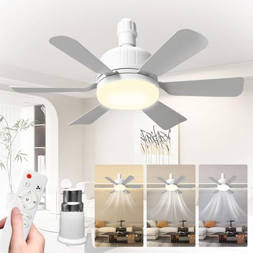 OMUIETIO 46cm Ceiling Fan Light Bulb Bayonet Fitting, Ceilings Fans with Light & Remote Control, Ceiling Fans Lights Dimmable, E27/B22 Ceilings Lamp with 3 Speeds & 3 Color Temperatures (White-B22)