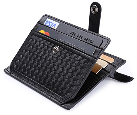 flintronic Cartera Tarjeta de Crédito, Slim RFID Bloqueo Monedero de Cuero, Mini Billetera para Tarjetas de Crédito, el Estilo Tejida (Negro)