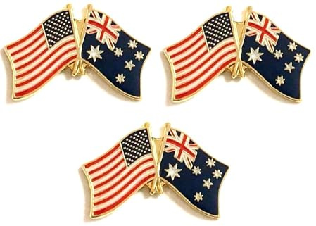 3 Australia Crossed Enamel Friendship Double Flag Lapel Pins