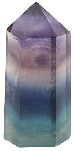 AUNMAS Fluorite Crystal Wand Hexagonal Shape Natural Stone Desktop Decor Home Office Meditation Smooth Polished 35-40mm Rainbow Fluorite Compact Size Vibrant Color Unique Mineral Patterns