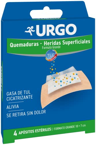 Urgo - Quemaduras y heridas superficiales - Apósitos estériles - Formato grande 4 apósitos de 10 x 7 cm