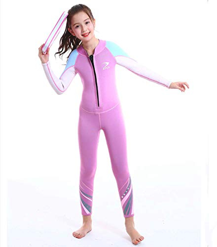 ZCCO Kids Neoprenanzug, 2,5 mm Neopren-Thermo-Badeanzug, Jugend-Badeanzug für Jungen und Mädchen Wärmeanzug mit Langen Ärmeln zum Tauchen, Schwimmen, Surfen … (Rosa, XS)