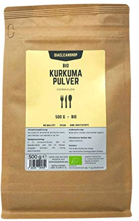 DIACLEANSHOP Bio Kurkuma Pulver 500g Für Gewürz Tee Smoothie Latte | Bio Qualität Curcuma Gemahlene Wurzel Wiederverschließbar