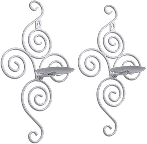 TentHome 2Pcs Wall Candle Sconces Handmade Iron Candlestick Hanging Wall Mounted Candle Holder Shelf Furnishing Articles for Home Wedding Party Christmas Decoration (White)