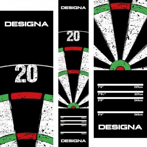 Designa Darts MAT43 | rutschfeste Teppich-Dartmatte, Doppel-Top, 290 cm x 60 cm