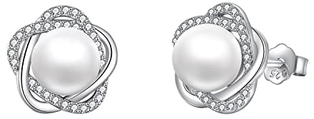 Pärlörhängen för kvinnor 925 sterling silver irländsk keltisk knut ring örhängen smycken dam tillbaka gåvor för mamma flickor vänner, Sterlingsilver örhängen dam
