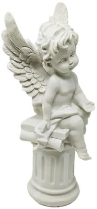 JRose Collections Statue de chérubin d'ange blanc assis sur des livres - Figurine en résine de 20 cm de haut - Ornement d'ange décoratif pour la maison, le jardin, le mémorial, l'autel spirituel