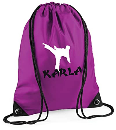 Turnbeutel mit Namen für Kinder | Motiv Karate Kampfsport | Personalisieren & Bedrucken | Sportbeutel Schuhbeutel Jungen Mädchen (Magenta)