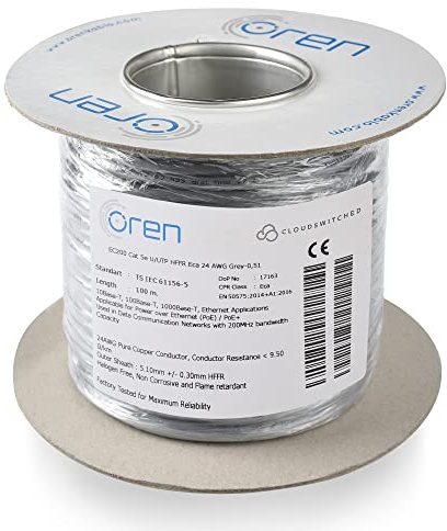 Oren CAT5e 100m Ethernet Cable - 24 AWG Pure Copper Wire - 200 MHz Bandwidth UTP Internet LAN Network Cable - Halogen Free, Non-Corrosive, Flame Retardant - Gigabit High Speed Ethernet Cable