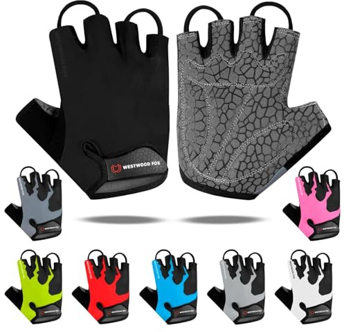 Cycling Gloves Half Finger Unisex Padded Grips Palm Bicycle Summer Riding MTB Bike Gloves for Men Women Non-Slip Fingerless Short Mountain Bike Ride Sports Hiking Mitts Climbing Gym (Black, S)