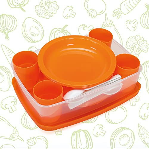 Set picnic stoviglie per 4 persone | 25 pezzi | riutilizzabile, infrangibile | Campeggio e Feste |100% Made in Italy | 0% BPA